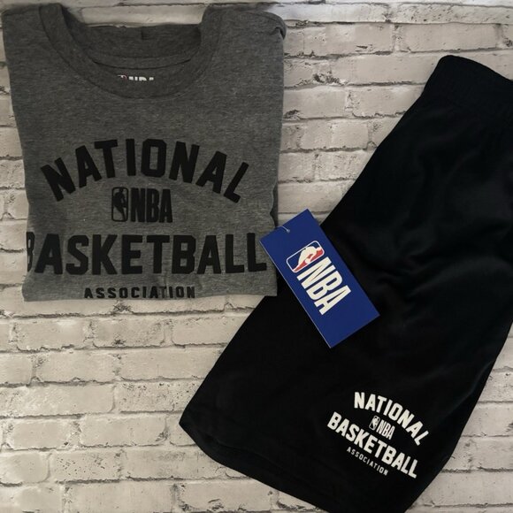 NBA Boys Matching Grey T-Shirt And Black Shorts Set Size 10-12 NWT - Picture 1 of 5